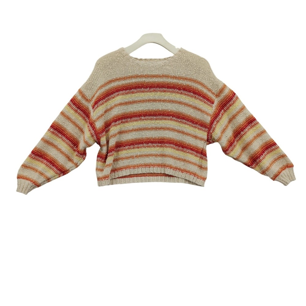 Billabong Womens Earthy Retro Coastal Oversized Striped Knit Sweater L Sunset